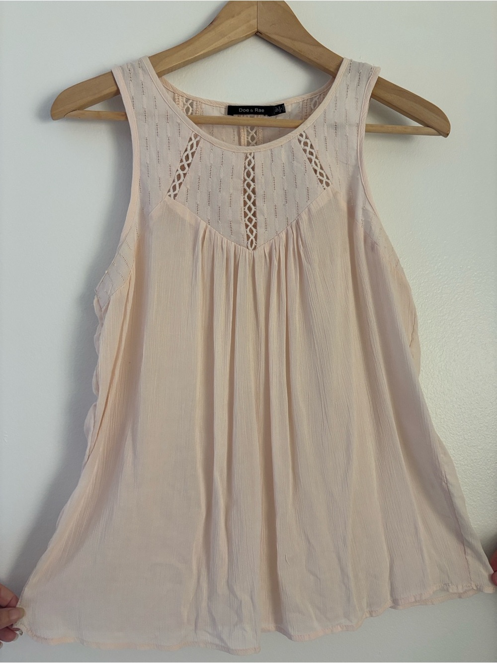 Doe & Rae Peachy Cream Crochet Yoke Flowy Tank